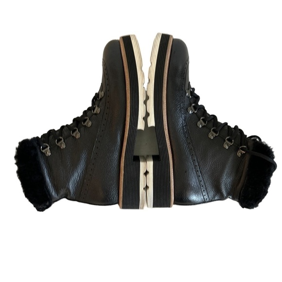 VALENTINA Italy Black Leather Lace Up Ankle Boots Faux Fur Trim Size 9 - Picture 5 of 9